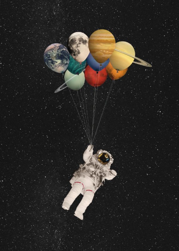 affiche astronaute et planètes boutique de l'espace mede